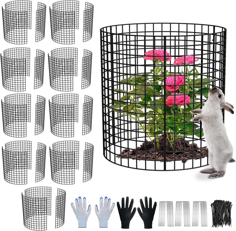 HOLANHING 10 Pack Plant Protector from Animals, 13.5" Dia x 14" H Wire Plant Protectors, 30pcs Pre-Bent Metal Mesh to Keep Animals Out with Zip Ties & Stakes (10 Packs) - Image 1